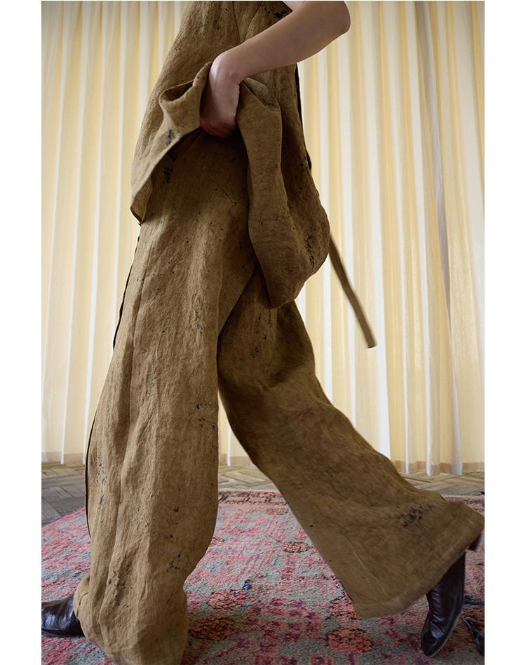 Осенний безрукавный топ из льна с пятнистой текстурой, вдохновленный оригами