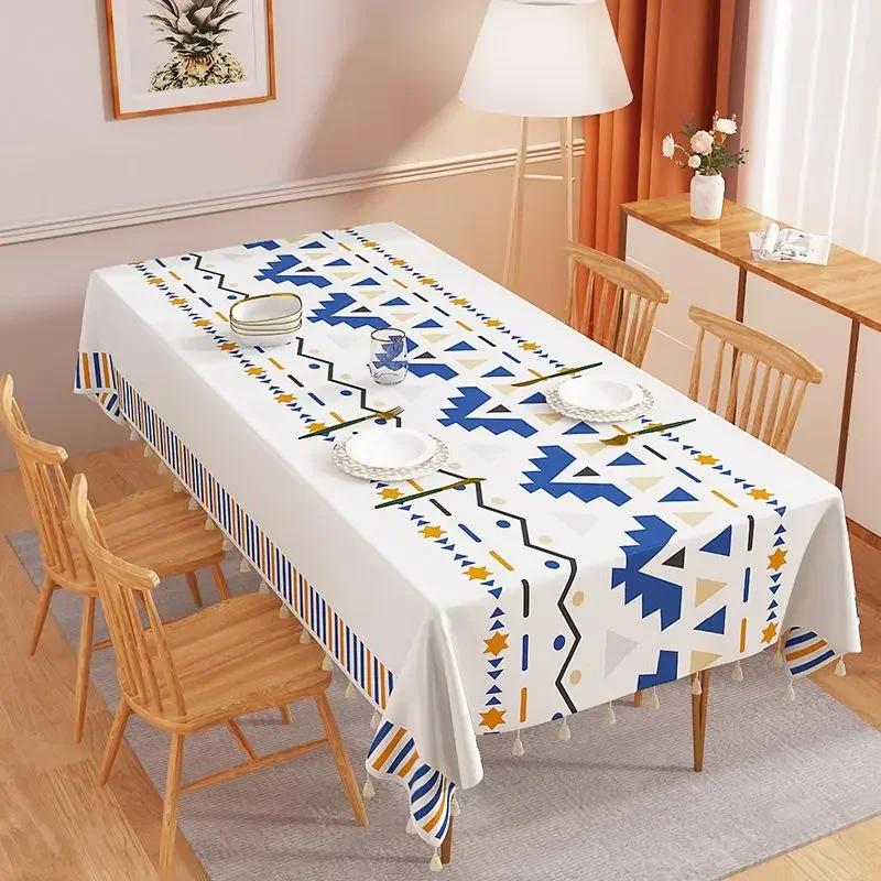 Прямоугольная скатерть с кисточками, домашний минималистичный коврик для обеденного стола, водостойкая, маслостойкая, легко чистящаяся ткань для журнального столика