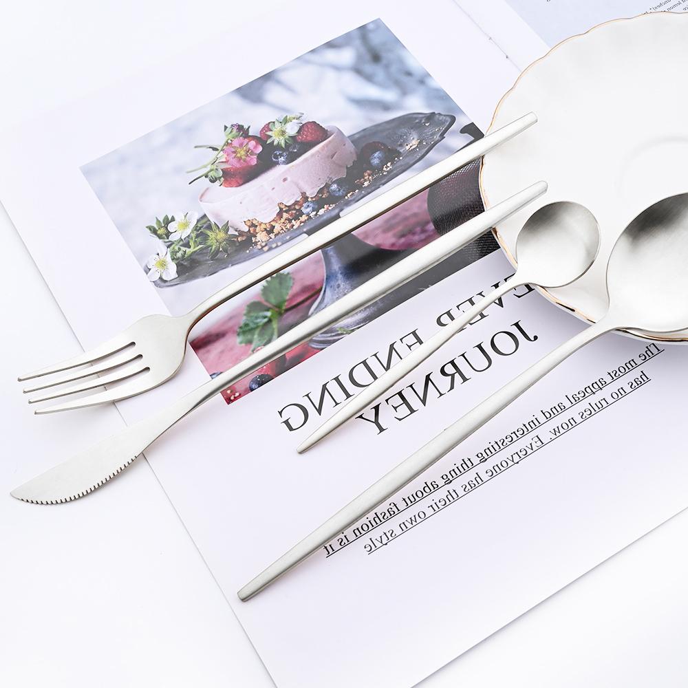 16 шт. матовый набор столовой посуды, серебряная посуда из нержавеющей стали, домашняя ложка, вилка, нож, столовое серебро, западные столовые приборы