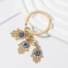 3 Pcs Lucky Fatima Hamsa Hand Evil Eye Butterfly Pendant Keychain Silver Color Ring Key Chain Car Keyring for Women Men Jewelry