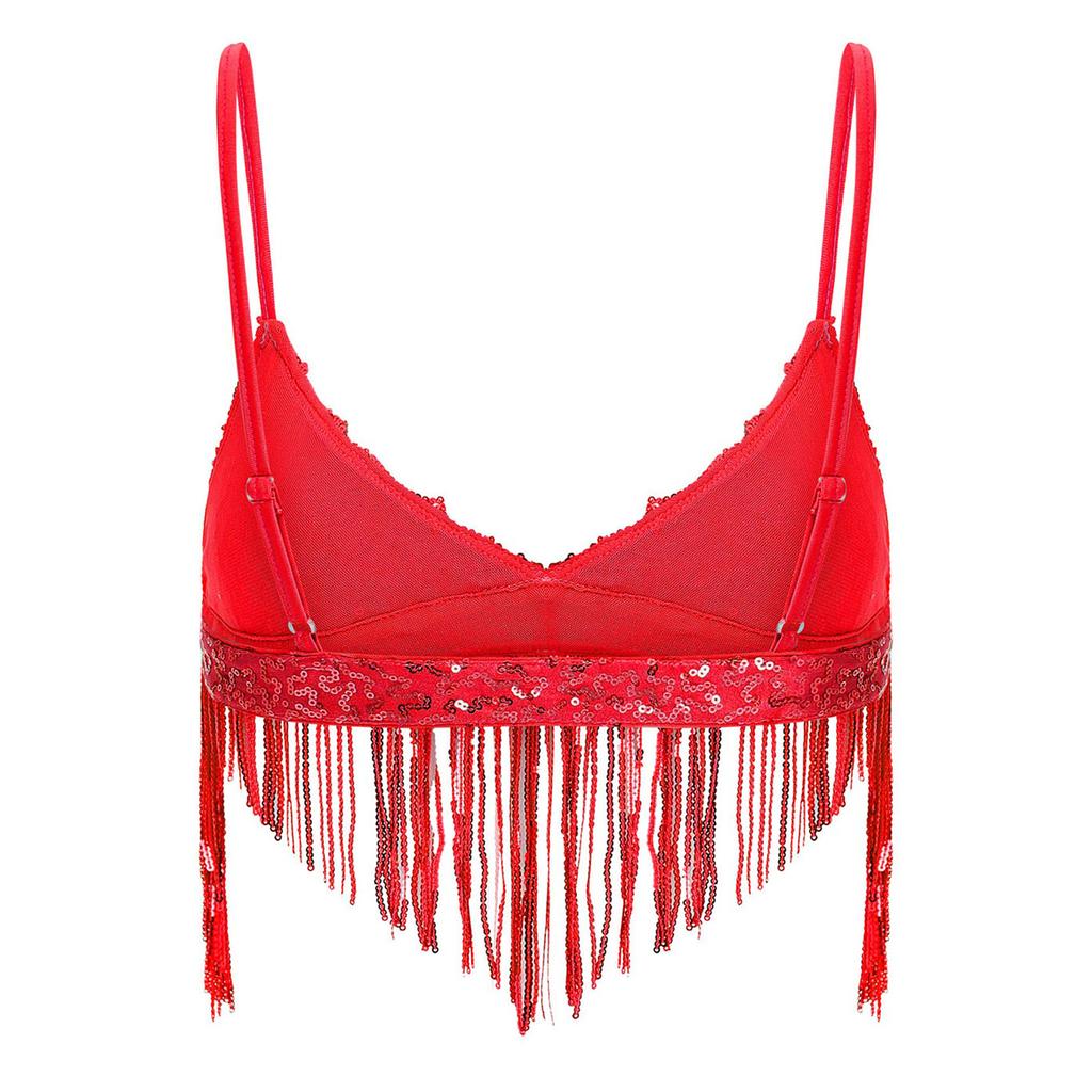 Женские блестящие топы-бра с пайетками и кисточками S-3XL - Свинговая бахрома из пайеток, беспроводной бралетт без подкладки для танца живота, клубная одежда для дискотеки