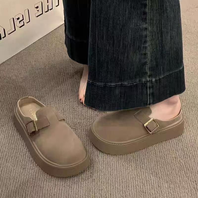 Ретро толстоподошвенные полутапочки Birkenstock, новые весенние уличные туфли Birkenstock для увеличения роста
