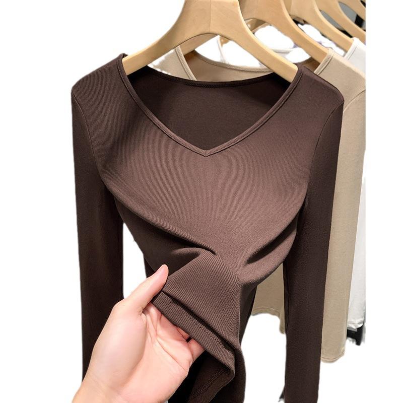 Рубашка с нитками для женщин, новая женская одежда, стиль, V-образный вырез, длинные рукава, футболка, нижнее белье, топ на талии