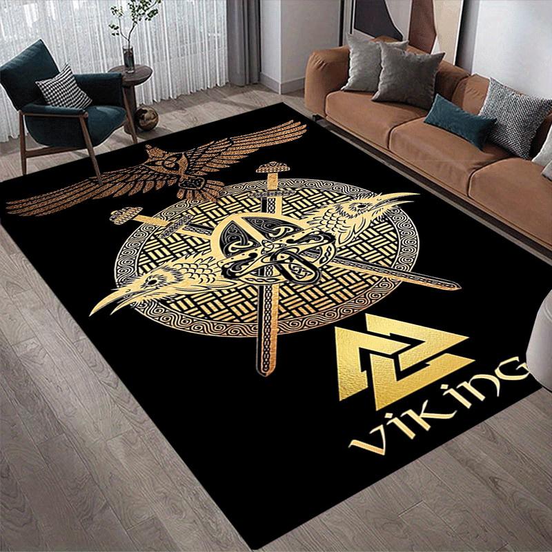 1pc Viking Totem Print, Design Indoor Area Rug - Soft, Anti-Slip, and Durable Gaming Room Decor for Bedroom, Living Room