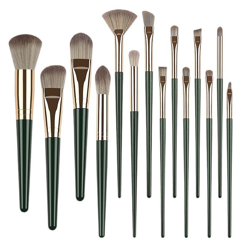 Трансграничный набор кистей для макияжа из 14 предметов: Рассыпчатая пудра, кисти для румян, теней, консилера с настраиваемым логотипом.
