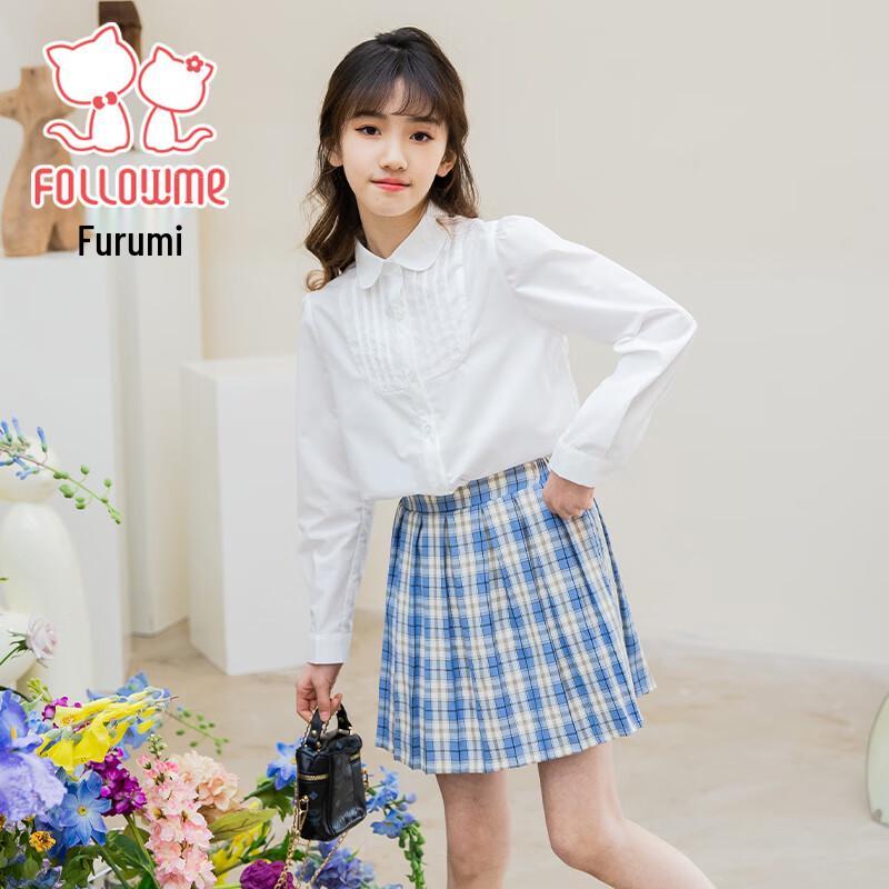 Fulo Mi Girls' Peter Pan Collar Long Sleeve Shirt