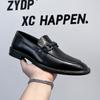 Casual Loafers Men'S One-Pedal Dress Business Black British Leather Shoes Wedding Groom Shoes 24295-B