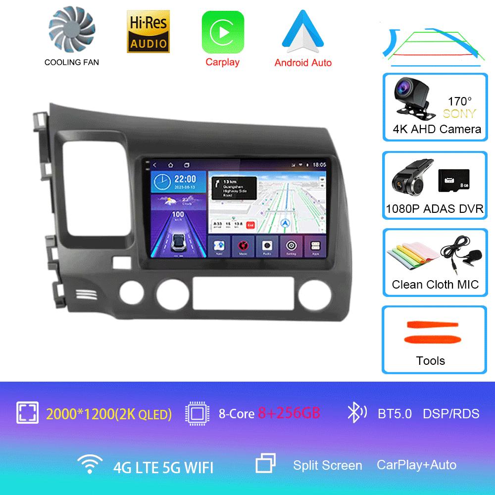Автомобильный стерео радио Android 14 для Honda Civic 8th 8gen 2005 2006 2007 2008 2009 2010 2011 мультимедиа беспроводной carplay android auto