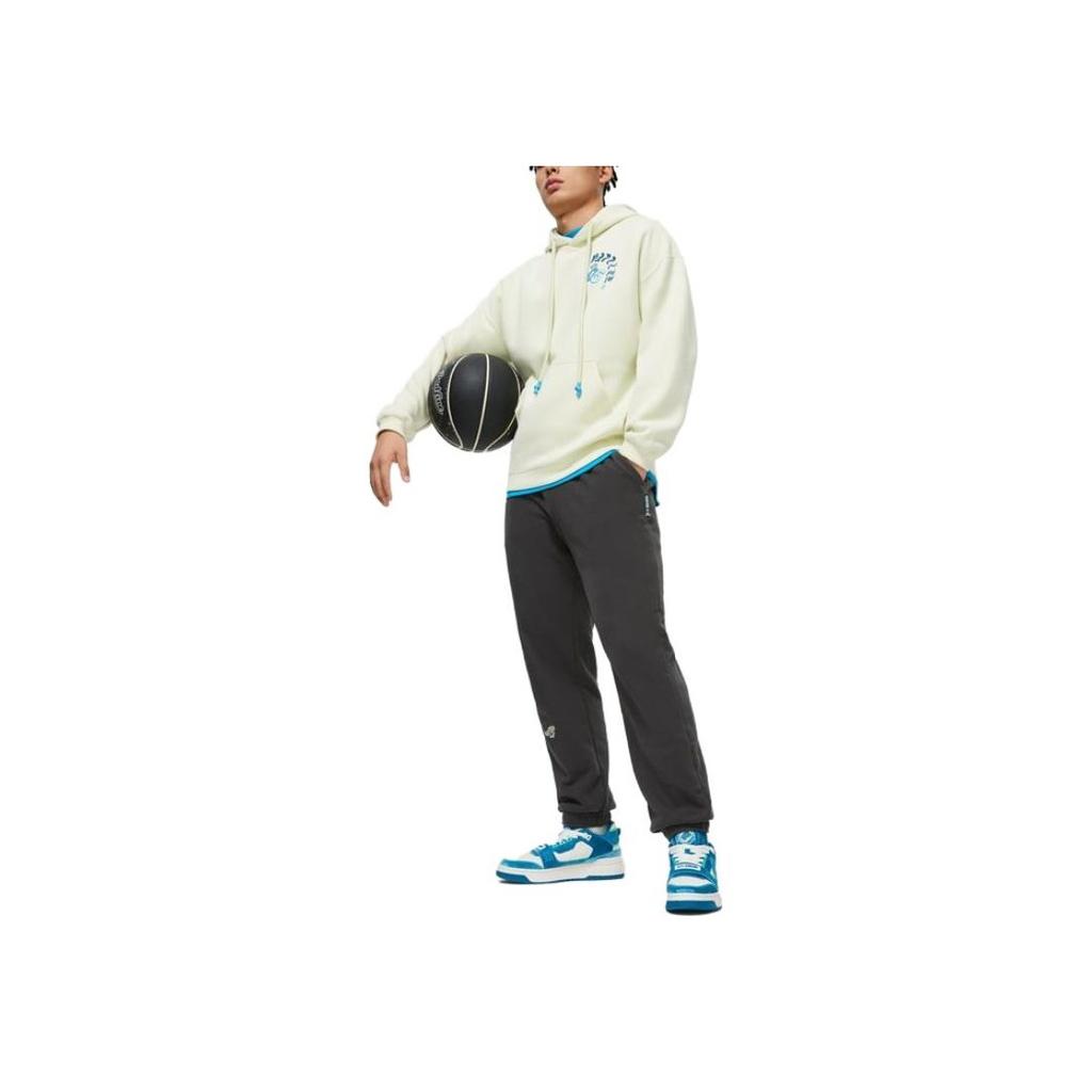 Li Ning Badfive Letter Print Pullover Hoodie Men Sweatshirts Jade-Green AWDU085-5