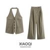 Fashion Style 2024 Summer New Women's Commute Style Linen V-neck Suit Vest High Waist Pants 06044953706