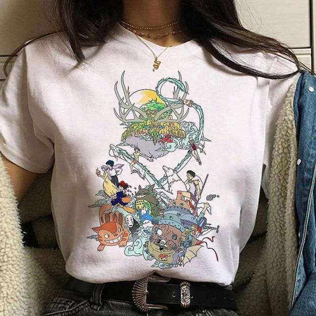 Studio Ghibli Spirited Away Hayao Miyazaki Kawaii Print T -Shirt Women Harajuku Aesthetic Tshirt White Tops Anime Female T Shirt