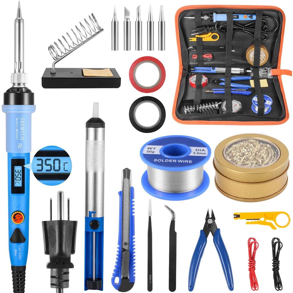 80W Electronics Digital Soldering Iron Kit Adjustable Temperature Welding Tool Soldering Gun Station Tin Wire 50g Solder Sucker