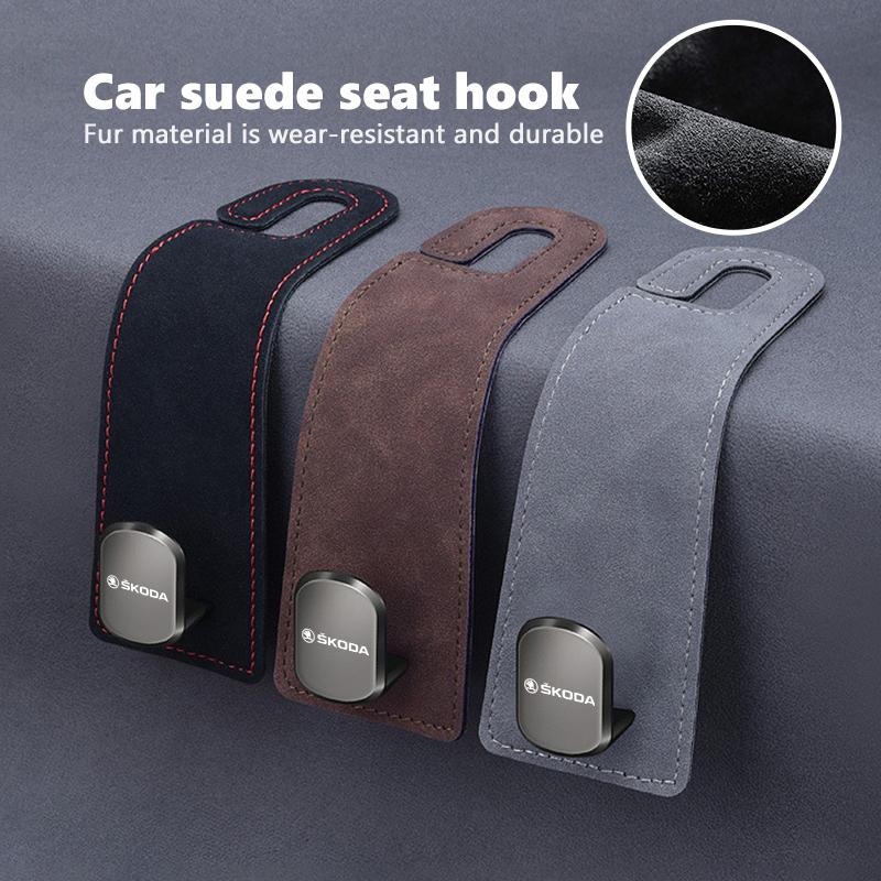 AAAJE1 For Skoda Alloy Suede Car Seat Headrest Hook Auto Back Seat Organizer Accessories Kodiaq Fabia Kamiq Karoq Octavia 2 3 Rapid