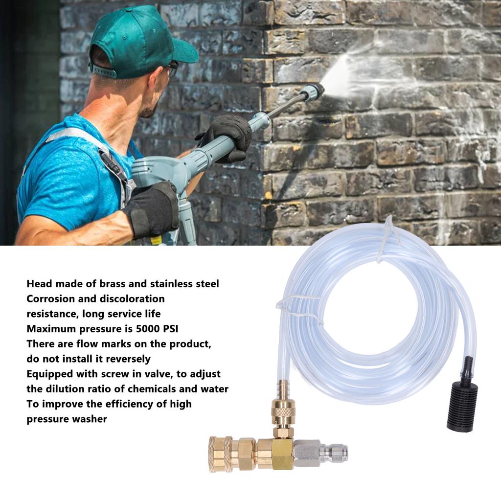 Downstream Injector Chemical Injector Brass Stainless Adjustable Downstream Injector with 9.8ft Tube for Pressure Washer 5000PSI