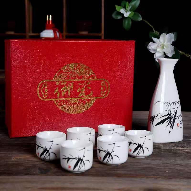 Кувшин с шестью диспенсерами для вина, подарочные коробки, бесплатные подарки, керамическая винная утварь, винные наборы, чарки для байцзю и утюги.