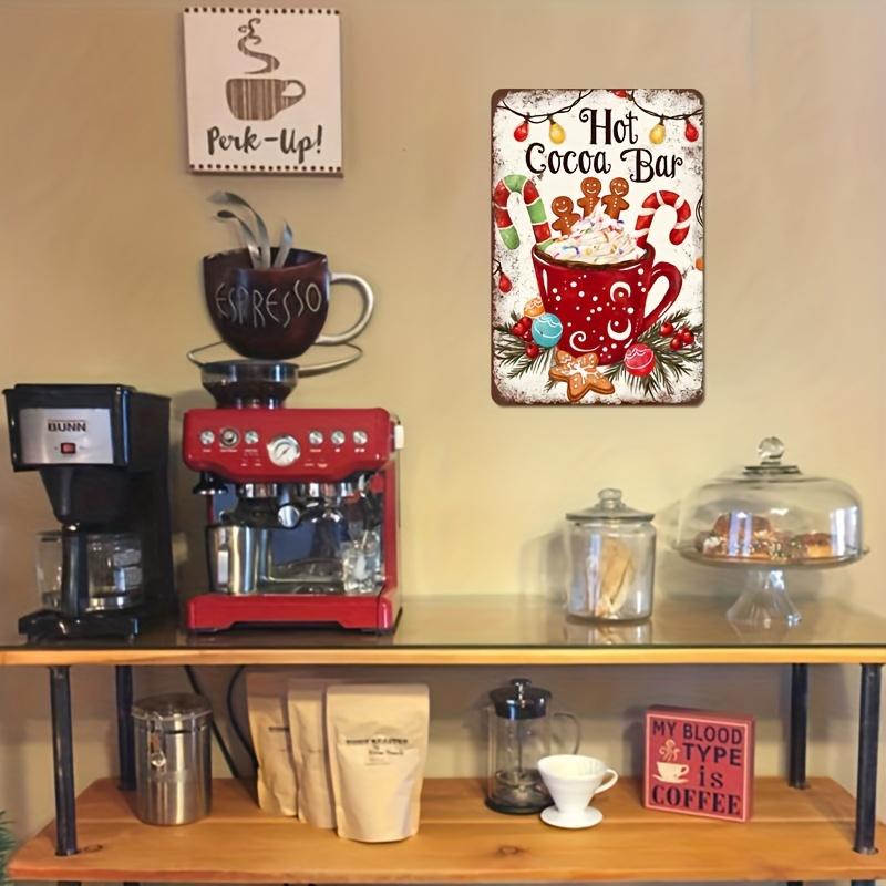 1pc Christmas Hot Cocoa Bar Metal Sign Weather-Resistant Wall Art with Pre-Drilled Holes for Farmhouse, Home, Cafe, Garage Decor