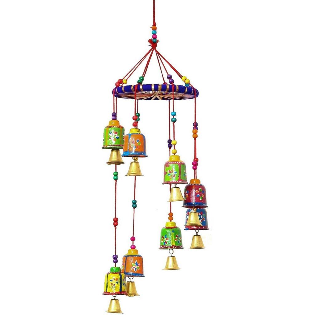 Handcrafted Decorative Wall/Door/Window Hanging Bells Decorative Showpiece - 49 Cm (Brass, Paper Mache, Multicolor)
