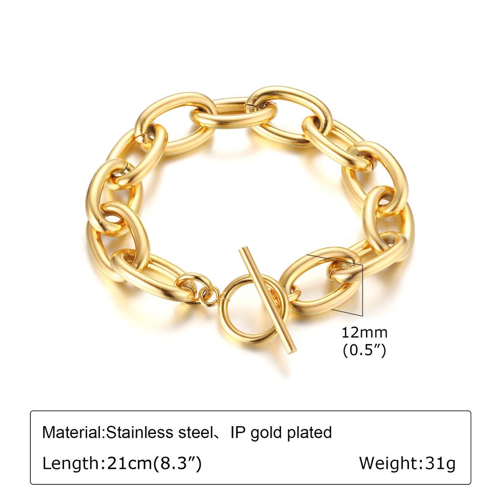 Chunky Stainless Steel Link Chain Bracelet For Woman, Gold Plated Layering Bracelets Wristband Waterproof Zircon