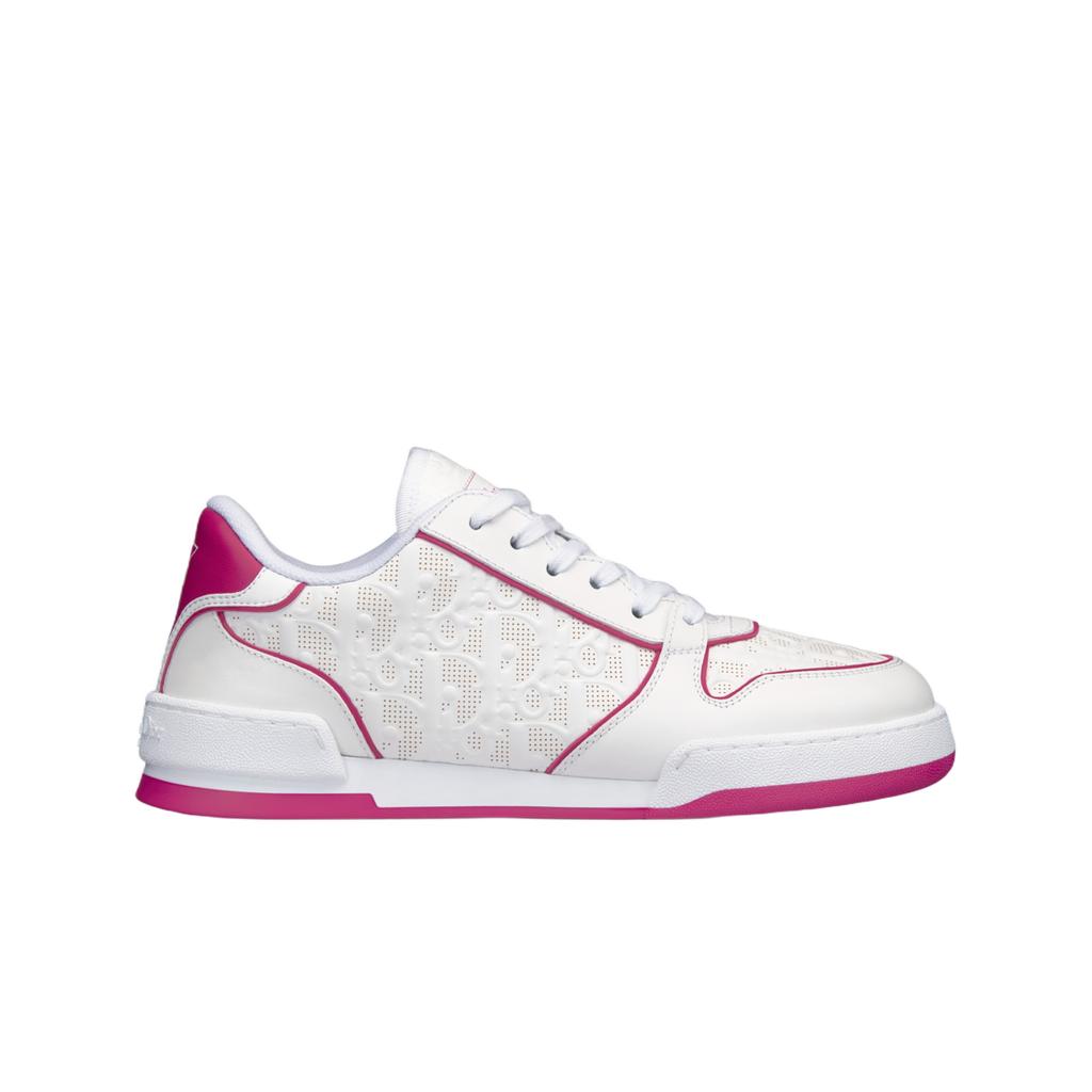 (w) Dior One Sneakers White Fuchsia Dior Oblique Perforated Calfskin