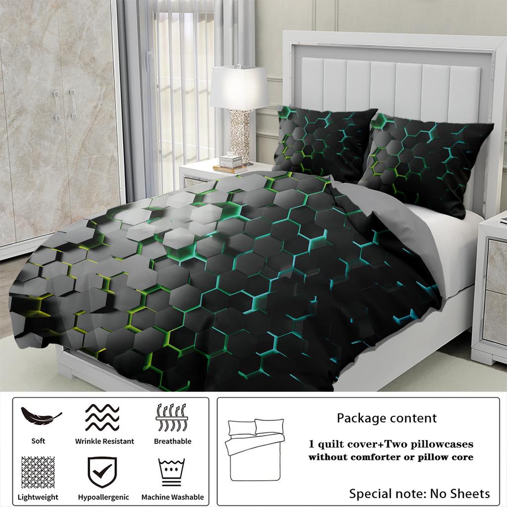 3pcs Geometric Light Pattern Bedding Set, for Teenagers and Adults Bedroom, 1*duvet Cover+2*pillowcase, for Single Bed