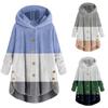 Women Plus Size Button Plush Tops Hooded Patchwork Loose Cardigan Wool Coat Winter Jacket