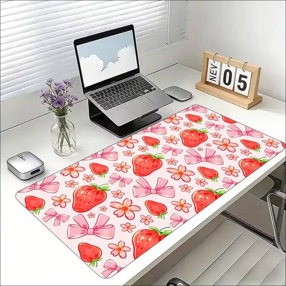 Cute Strawberry Large Extended Gaming Mouse Pad Non Slip Desk Mat Sweet Floral Keyboard Mousepad For Laptop Desktop Office Decor