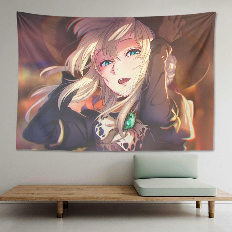 VIKAMA Аниме-гобелен Violet Evergarden Настенное панно Печатная ткань Эстетичный Декор для общежития, спальни, дома Полиэстеровая ткань 2026
