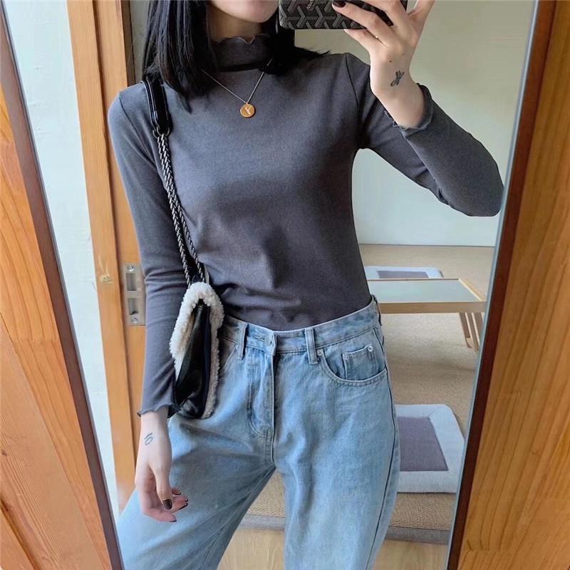 Женская рубашка с полуворотом из немецкого бархата, осень/зима, 12 цветов, отделка Fairy Wood Ear, начес и утолщение для тепла