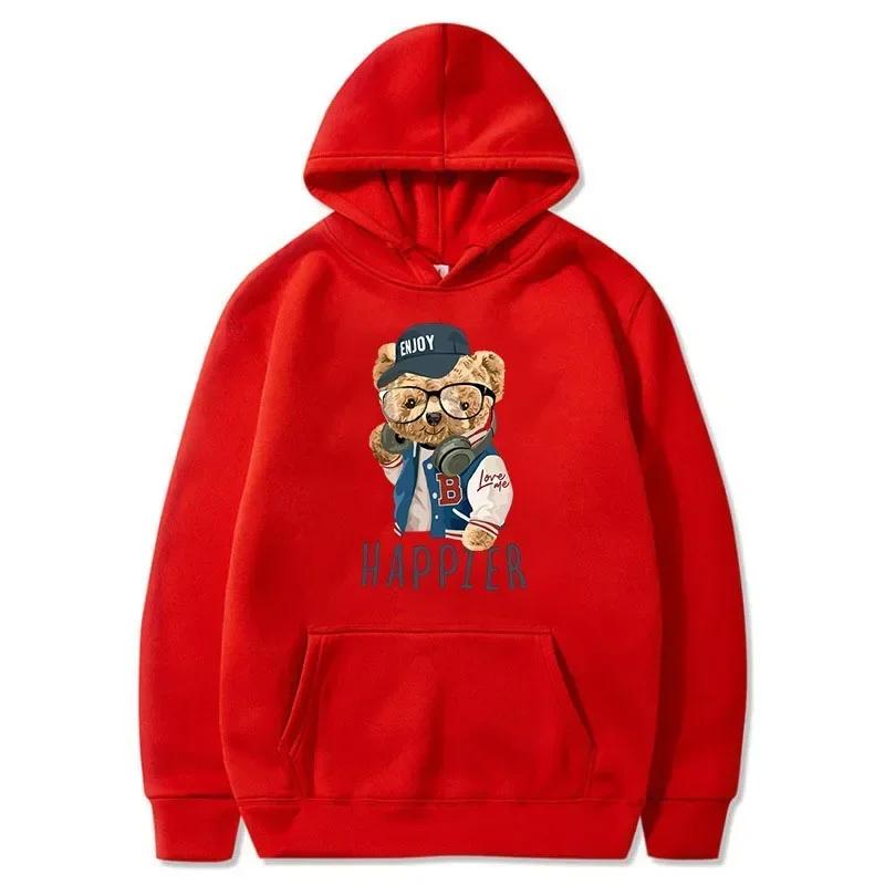 Popular Teddy Bear Print Hooded Casual Sweat Wome Fashion Lovers Multi-color Autumn and Winter Long-sleeved Sweatshirt S-3XL
