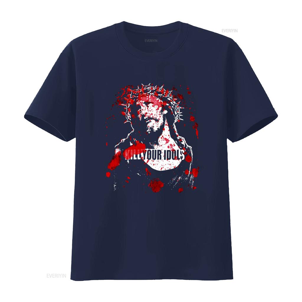 Vintage Kill Your Idols T Shirt Hardcore Punk Reprint with Jesus God Design Worldwide Terror Style vintage Washed fashion