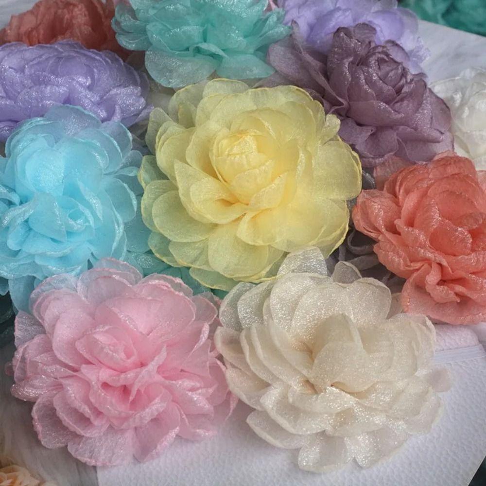 Handmade Mesh Rose Head DIY Hair Accesorries Sewing Patches Burnt Edge Flower  for Women Girl