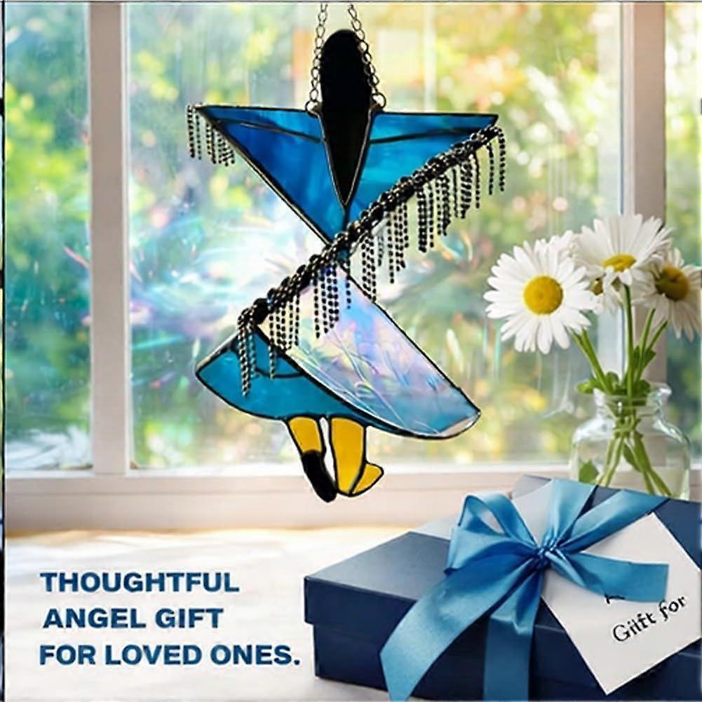 Bohemian Handcrafted Stained Glass Dancer Wind Chime - Capture Window Romance, Handmade Stained Glass Spinner, Painted Decorative Colorful Sun Catcher