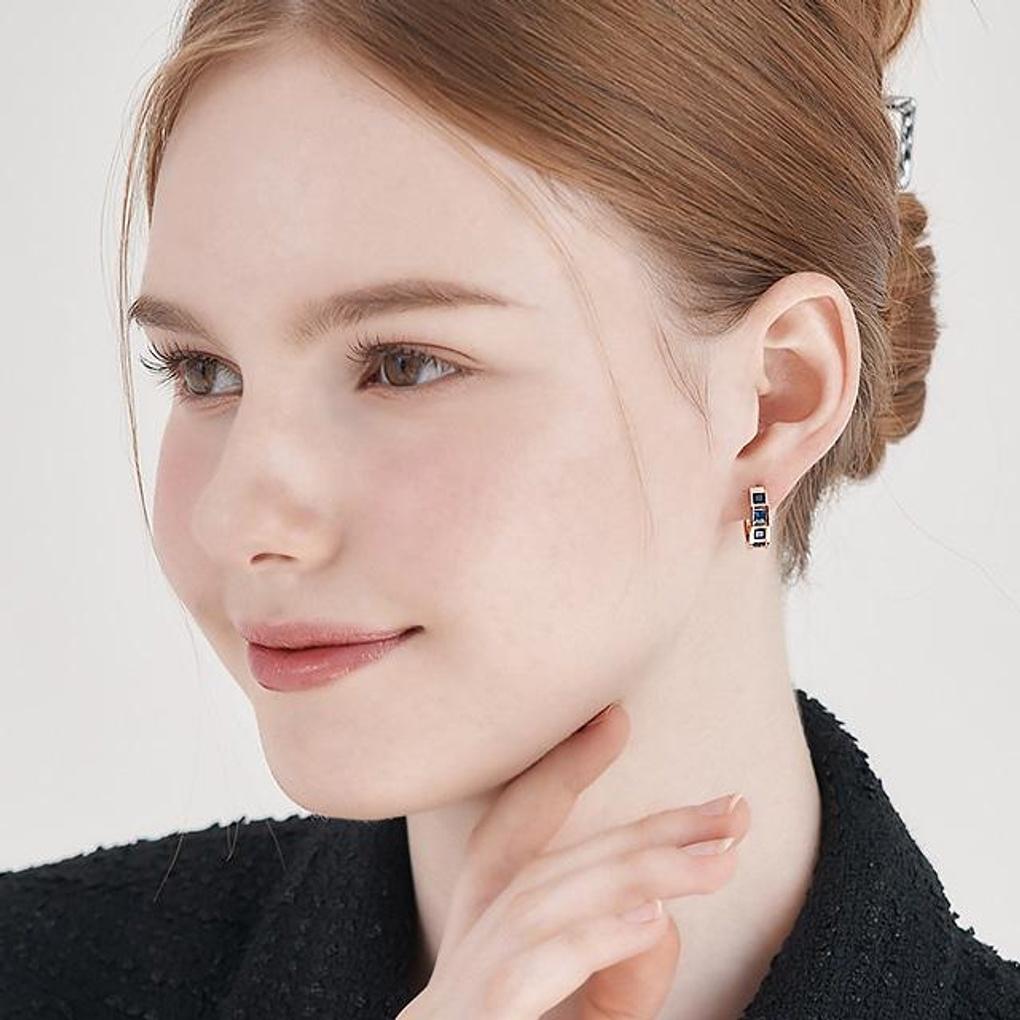 [ELLE Jewelry] Серьги-кольца на одно касание 'Цветущий квадрат' 14K GF ELGPEE546