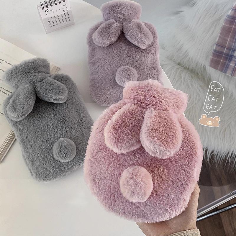 Rabbit Fur Hand Warmer Winter Plush Hot Water Bottle Portable Hot Water Bottles for Girls Waist Hand Bed Women's Belly Warmer