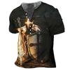 Винтажная мужская футболка с 3D принтом, рыцарская рубашка на пуговицах с v-образным вырезом и короткими рукавами, большие топы, футболка, мужская одежда, уличная одежда
