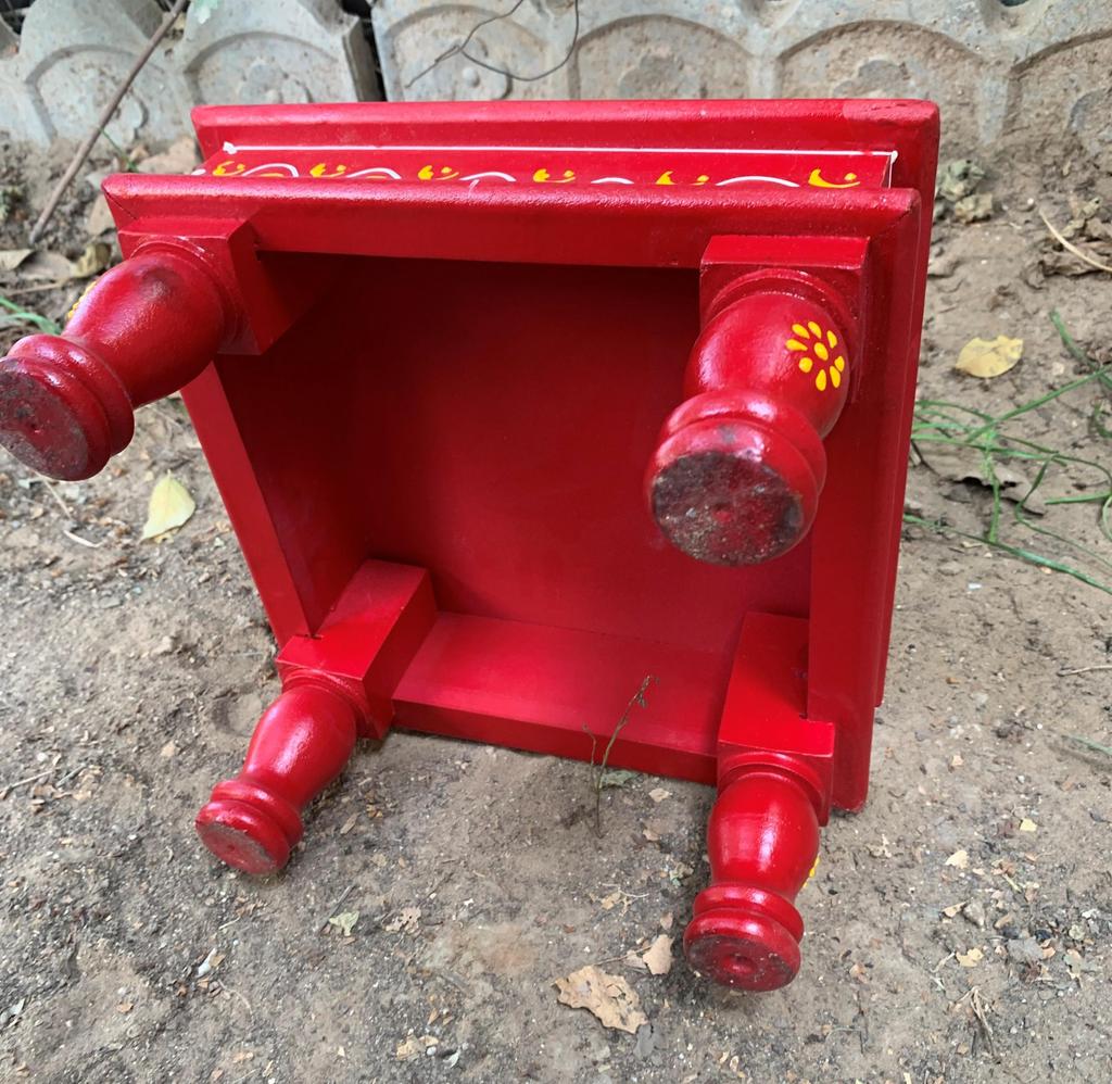 Hand Painted Wooden Chowki | Traditional Indian Pooja Bajot | Colorful Folk Art Decor