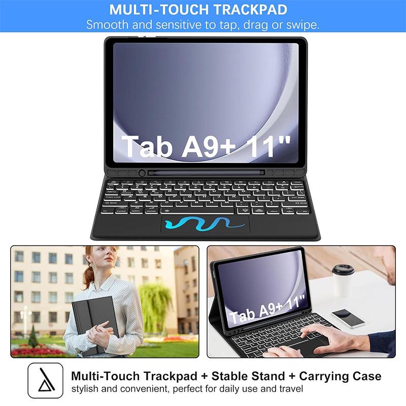 11-inch Samsung Tablet A9+ Protective Case with Backlit Bluetooth Keyboard, Touch Charging, and Pen Slot