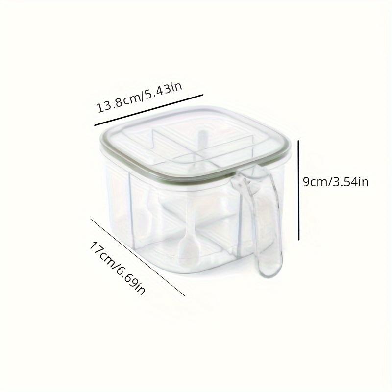 1pc Four-Compartment Integrated Spice Storage Box with Lid - Transparent Plastic Kitchen Organizer for Salt, Pepper, Sugar & Herbs