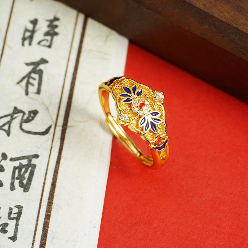 Ring Palace Style Enamel Dripping Oil Leaf Live Ring Feminine Temperament