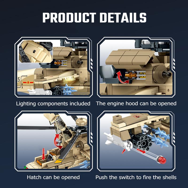 703pcs Military Series Z-21 Heavy Armed Helicopter Assemblage Building Blocks MOC Fighter, Aircraft Model Bricks Kids Toys