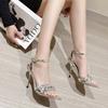 Sexy Sandals Women Rhinestone Ankle Buckle 10CM Stiletto High Heels Nightclub Dress Shoes