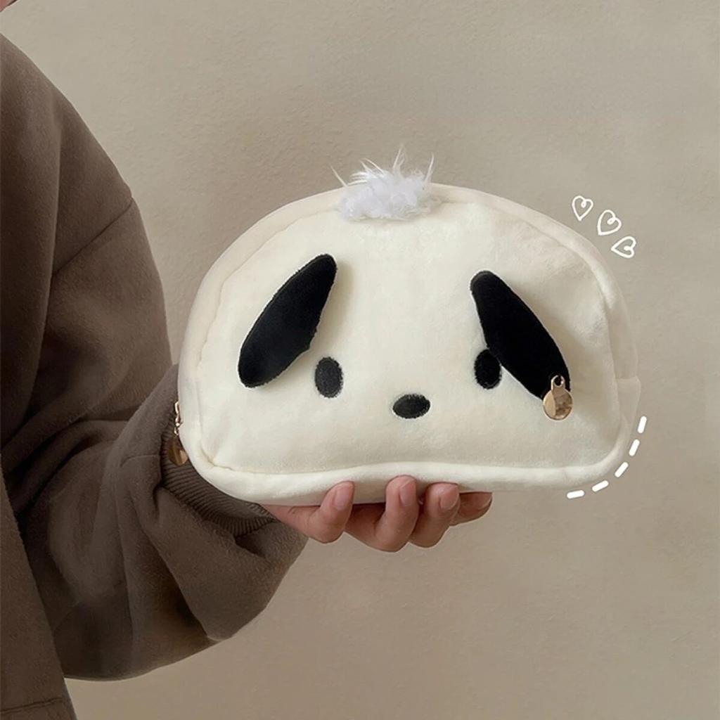 Kawaii Black White Dog Large Capacity Plush Pencil Bag Cute Pencil Cases Pouch Stationery Organizer Holder Gift Prizes