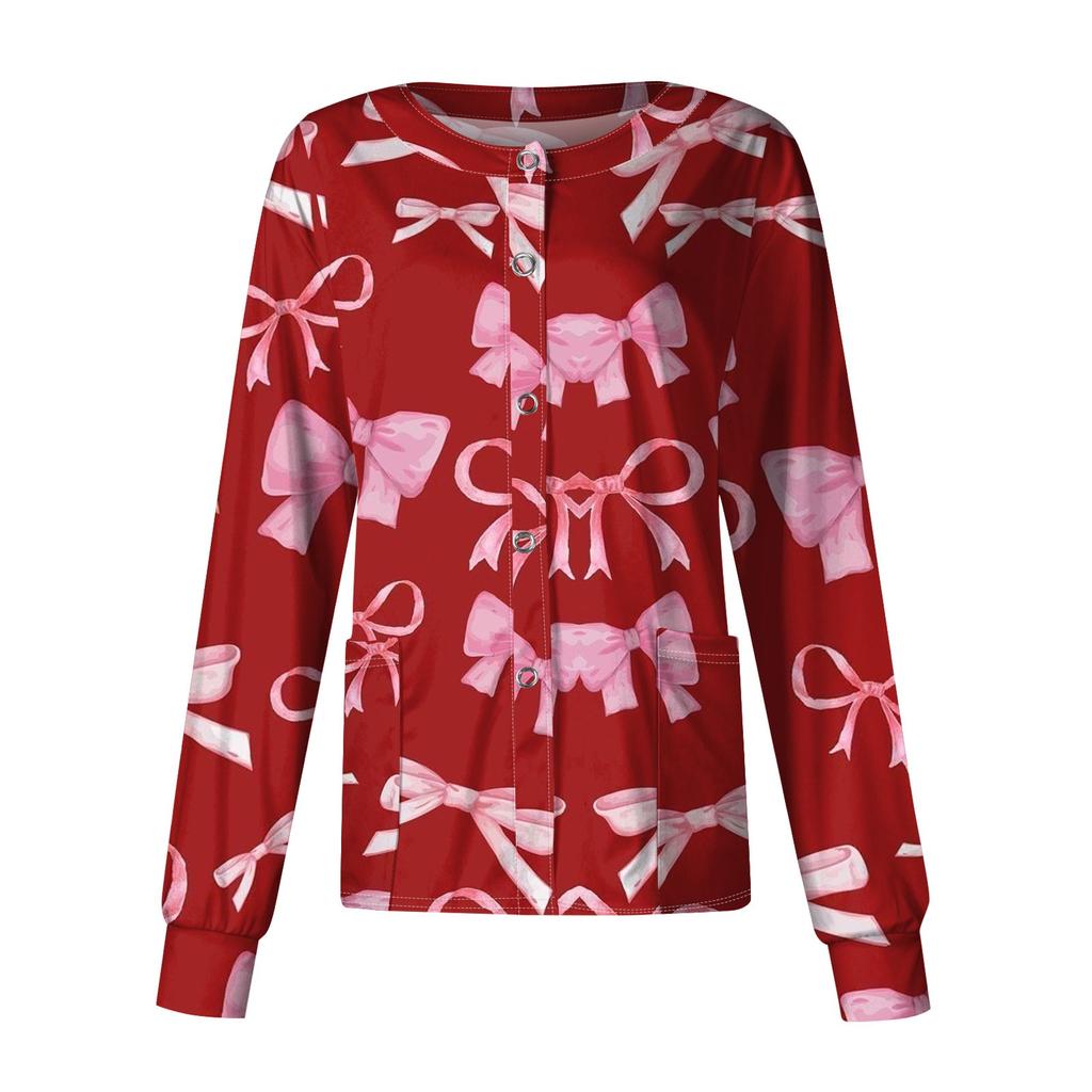 Женский повседневный однобортный кардиган с длинным рукавом и принтом в виде банта