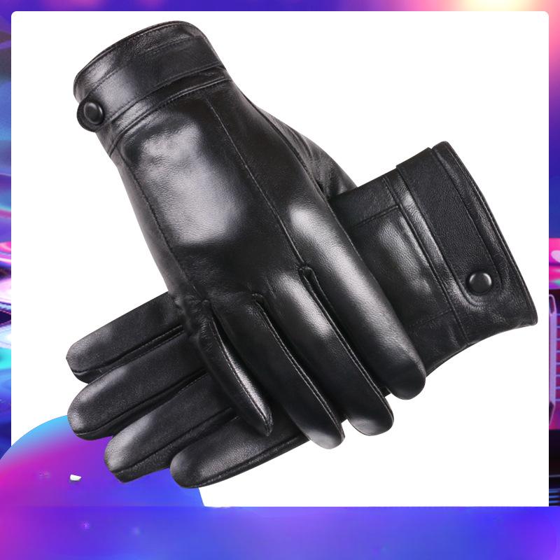 New Spring and Autumn Men's Warm Leather Gloves for Outdoor Riding and Driving Plus Velvet Touch Screen Gloves Sheepskin Gloves Winter