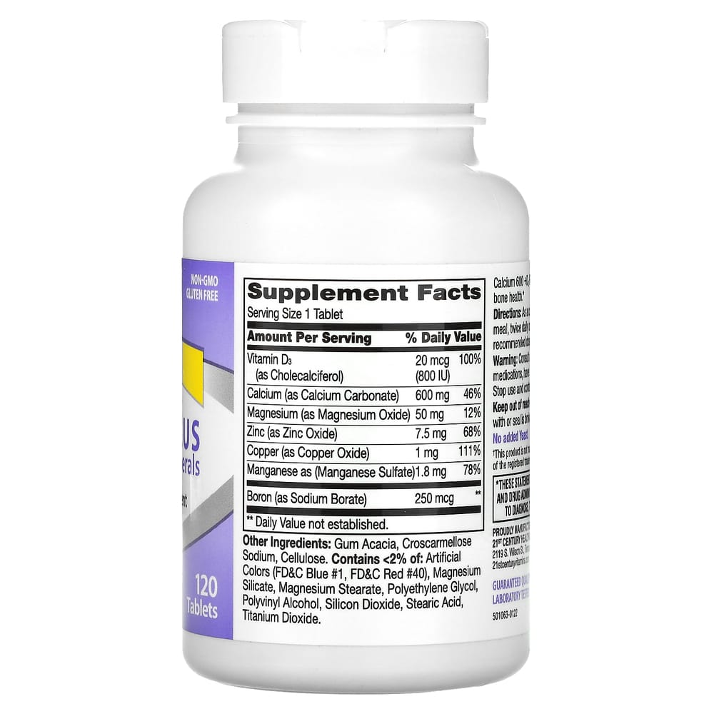 21st Century Sentry 600+D3 Plus Minerals 120 Tablets