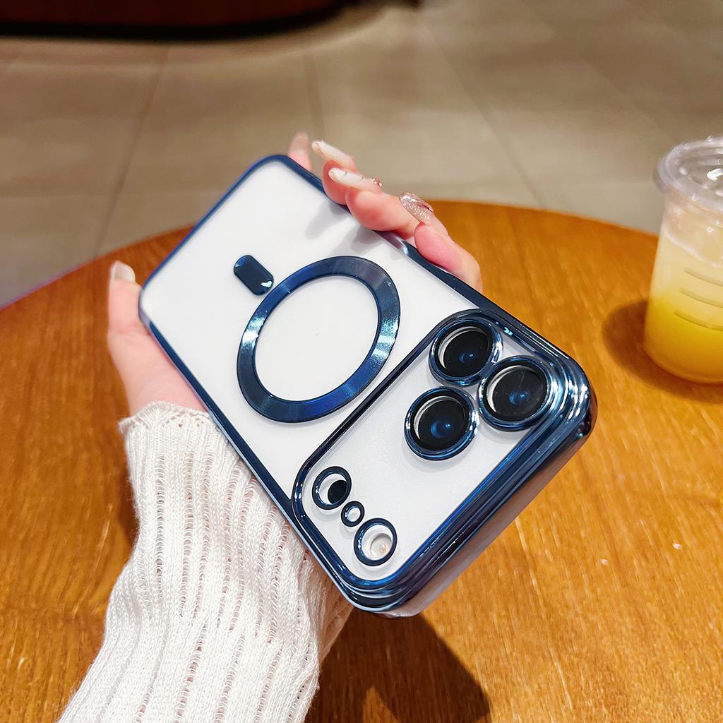 Роскошный чехол из мягкого силикона с гальваническим покрытием для Magsafe для iPhone 17 Air 16 15 14 13 12 Pro Max 11 Plus Магнитная защитная крышка для камеры