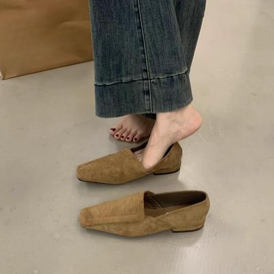 Ретро-лоферы Mori с одной педалью и квадратным носком, женская обувь 2024 года, новые универсальные туфли для поездок на работу на низком каблуке, маленькие кожаные туфли для женщин