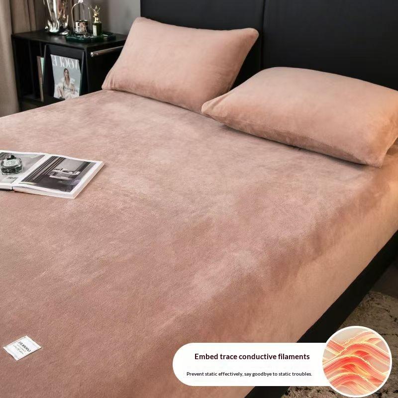 Зимняя Теплая Плюшевая Простыня на Резинке Эластичный Наматрасник Пушистый Бархатный Флисовый Постельный Комплект Пара Термальная Двуспальная Кровать Кинг-сайз