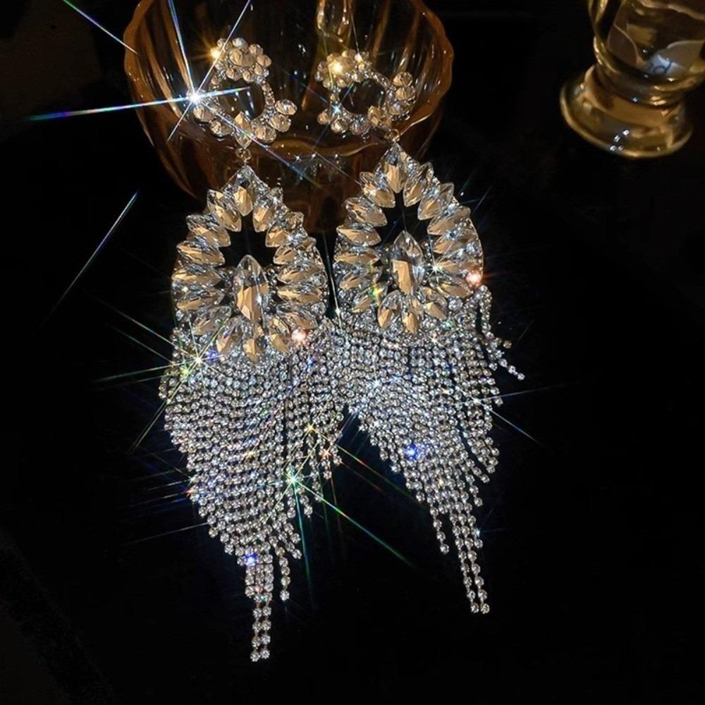 1 Pair Fashion Long Tassel Dangle Earrings Bling Bling Exaggerated Earrings Banquet