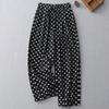 Cotton and Linen Polka Dot Casual Pants Women's 2025 Summer New Loose Versatile Drawstring Elastic Waist Nine-point Straight Pants